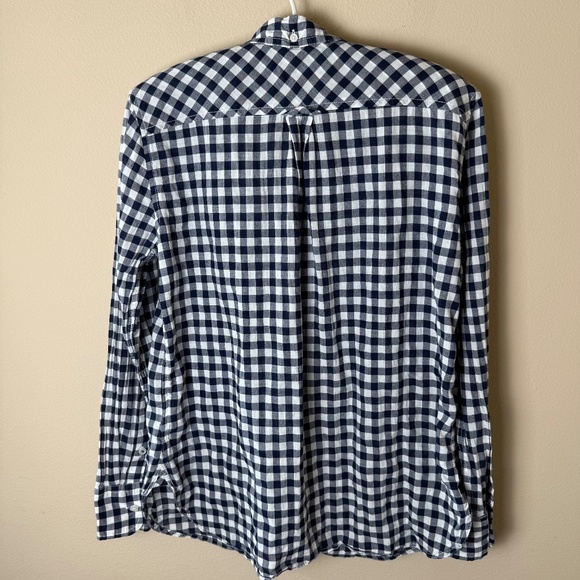 J.Crew Classic Fit Button Down Shirt Womens 4 Crinkle Gingham Navy Top AW251 - Picture 2 of 8